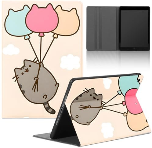 Tablet Coque pour iPad 10,2 iPad 9ème/8ème/7ème Génération 2021/2020/2019, Cuir PU en Silicone Mignon Chaton Pusheen Cute Cartoon Cat Anime Motif Housse Protection Fonction Support TPU Cover, Ballon