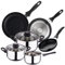 San Ignacio - Batería de cocina de 3 piezas (1.6L, 2.3L, 3.3L) en acero inoxidable y Set de 3 sartenes (16-20-24 cm) en aluminio prensado antiadherente, apto inducción