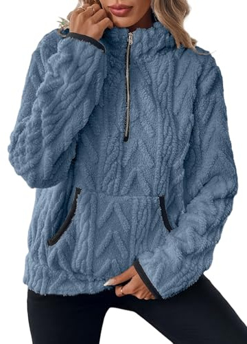 ROFUSSO Pullover Femme Teddy Oversize Sweatshirt Polaire Chaud avec Poches | Pullover D'Hiver Chaud En Peluche Douce À L'Intérieur Et L'Extérieur, Sweat Décontracté Douillet Pour L'Automne