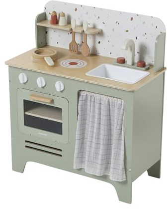 VERTBAUDET Kinder Spielküche mit Zubehör, Holz FSC® salbeigrün