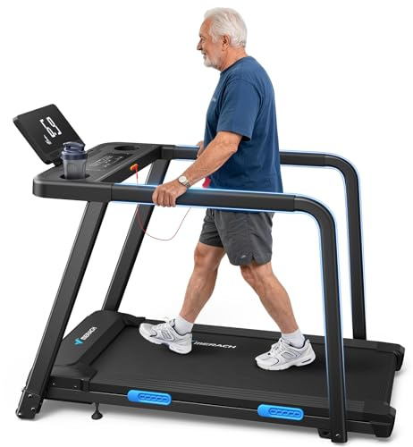 MERACH Laufband für Zuhause, Auto Steigung, Robuster Rahmen, Stoßdämpfung | 42x108CM Lauffläch, bis 136KG, Verstärkter Stahlrahmen für Stabilen Lauf, Klappbar, 0.8-12KM/H Walking Pad, Leiser 2.5PS, App