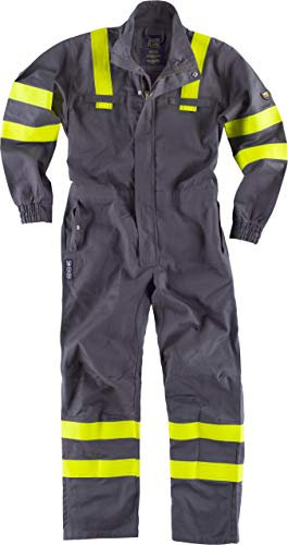 Work Team Buzo ignífugo y antiestático, con Cintas. EN11611, EN11612, EN1149. Hombre Gris+Amarillo A.V. XXL