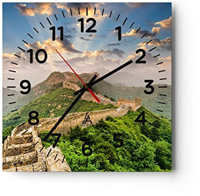 Modern Wanduhr Wand Berg asiatisch China 30x30cm Quadrat Klein Wand Uhr Glas Analog Zimmeruhren Küche Büro Wohnzimmer Glasuhr Wall Clock Dekoration Design Wanddekoration Küchenuhr C4AC30x30-3069