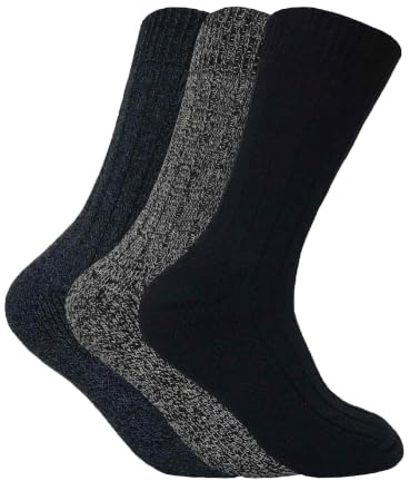 3 Pairs Mens Thick Cushioned Sole Winter Warm Wool Blend Walking Hiking Socks for Boots