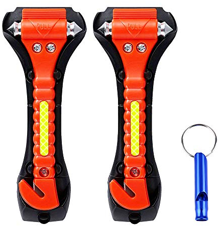 Yishik 2 Pack Car Safety Hammer Emergency Escape Tool with Seatbelt Cutter Rescue Survival Kit