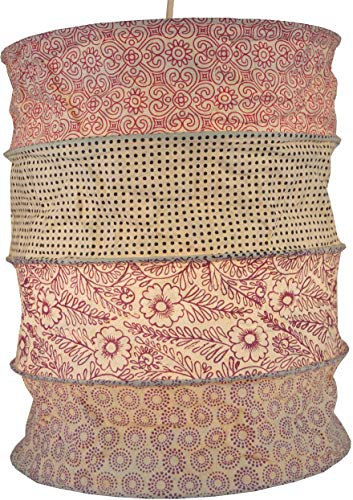 GURU SHOP Runde Papier Hängelampe, Lokta Papierlampenschirm Kailash, Handgeschöpftes Papier - Rosa/pastell, Lokta-Papier, 35x28x28 cm, Asiatische Lampenschirme aus Papier & Stoff
