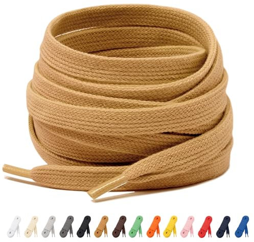 Laceter Lacets Plats Premium en Coton pour Baskets - Lacet de Remplacement pour chaussures de Sport et Sneakers ou pour Enfants - Épaisseur 8mm - Compatible avec Converse, Nike - Marron clair, 120 cm