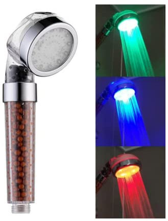 Pommeau de douche à 3 couleurs changeantes, pommeau de douche à main à changement de couleur à température contrôlée, alimenté par l'eau du robinet, filtre le chlore et les impuretés dans l'eau