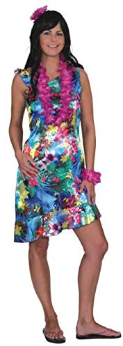 shoperama Exotisches Hawaii Kleid aus Satin Blumen Damen Kostüm Strand Party Südsee Karibik, Größe:42