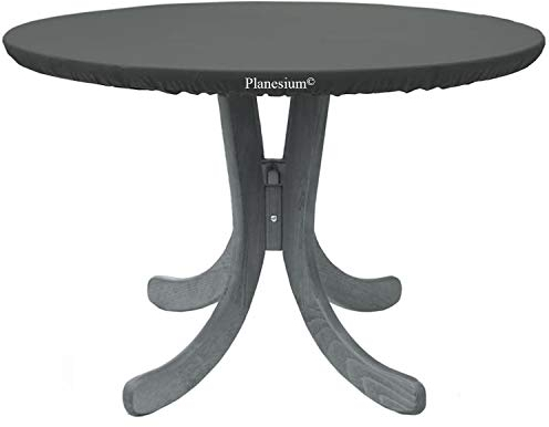 Planesium Premium Abdeckplane Gartentisch rund Abdeckhaube runder Tisch Abdeckung Schutzhülle Garnitur Gartenmöbelset Reißfest Atmungsaktiv Wasserdicht Ø 120cm x 15cm Anthrazit
