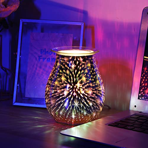 SUNJULY Brûleur de cire électrique 3D en verre pour lampe de chevet, salon, chambre à coucher, lampe de bureau, lampe de lune, cadeau