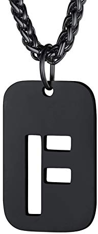 Bandmax Militärische Initiale Dog Tag Kette für Männer Frauen Schwarz hohl Buchstabe F Anhänger Halskette Kette Erkennungsmarke Modeschmuck Accessoire