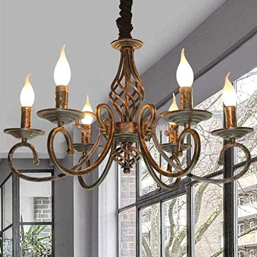 Antiker Hängeleuchte Rustikale Klassische Aristokratische Pendelleuchte Retro Schmiedeeisen Hängelampe Kerze 6*E14 Höhenverstellbarer Kronleuchter Lampen Restaurant Wohnzimmer Cafe Beleuchtung,Bronze