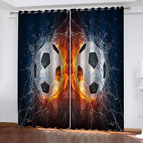 RXWZRL Verdunklungsvorhänge Mit Ösen - 2Er Set H 230 X B 117 cm 3D Flammensport Fußball Muster Gardinen Kinderzimmer Wohnzimmer Ösenvorhang Blickdicht Verdunklungsgardine Für Weihnachten
