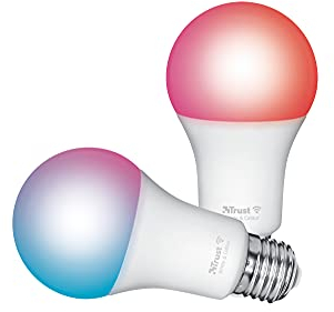 Trust WiFi E27 Smart Bulb, Colour Changing Light Bulb, Works with Alexa and Google Home, No Hub Required, 2.4GHz WiFi Bulb, E27 Screw Bulb, LED Light Bulb, White & Colour [Amazon Exclusive] - 2 Pack