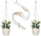 Ezylivin Macrame Plant Hanger 2 Pack, Boho Decorative Hanging Hand-Made No Tassel Cotton Rope with Wooden Beads Flower-Pot Holder Indoor Outdoor Hangers Basket (IVORY BEADS)