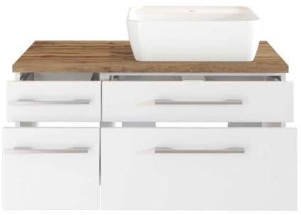 Waschbeckenunterschrank Dasa (rechts) 90 cm mit 4 Schubladen – Weiß