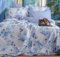 LERUUM Summer Bedding Sets King Size Blue White Cotton Duvet Cover Bed Set Striped Floral Reversible Pattern Quilt Cover Set (Kingsize Blue)