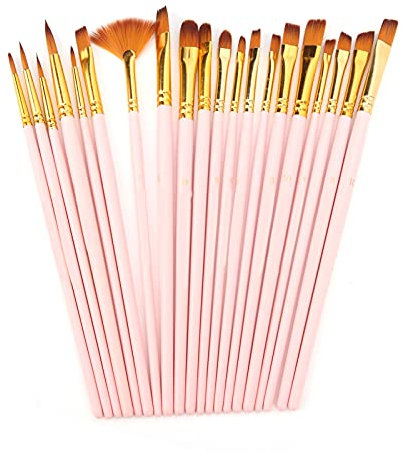 Juego de pinceles de nailon para acuarela, 20 pinceles de 5 tipos para aceite acrílico acuarela Nail Art que desmaquillan la pintura rupestre(rosa)