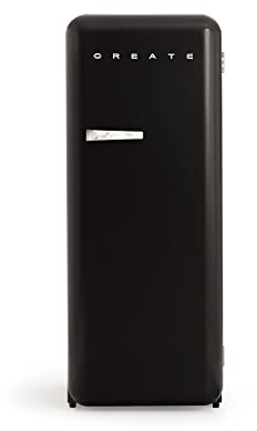 CREATE / RETRO FRIDGE 150 MARBLE/Kühlschrank mit Gefrierfach 281L in Schwarz, Griff Marmor / 102W, niedriger Energieverbrauch, 150cm, 3 Ablagen, Temperaturregelung,60x60x150cm