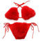 ZOSCGJMY Damen Flauschige Künstliche Fell Pelz Bikini Set Triangel Bikini Zweiteiliger Badeanzug (Rot)