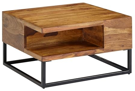 FineBuy Couchtisch 60x60x34,5 cm Sheesham Massivholz/Metall Sofatisch Eckig, Wohnzimmertisch mit Stauraum, Kaffeetisch Massiv, Kleiner Tisch Beistelltisch Wohnzimmer Modern Quadratisch
