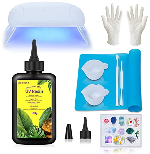 VidaRosa UV-Harz-Set mit UV-Lampe, superkristallklarer Hartharz-Kleber, Sonnenlicht-Aushärtung, UV-Harz-Starter-Set für Doming, Beschichtung und Gießen, DIY-Handwerk
