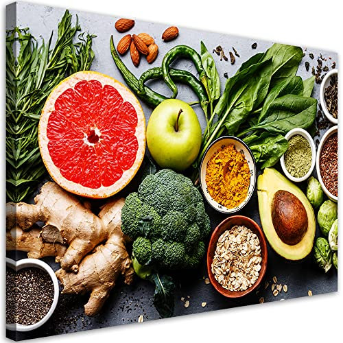 Feeby Bild auf Leinwand Gemüse Obst Küche 45x30 cm Kunstdruck Modern Wandbilder 1 tlg Deko Flur Wohnzimmer Schlafzimmer Wanddekoration Chili Gewürze Paprikas mehrfarbig