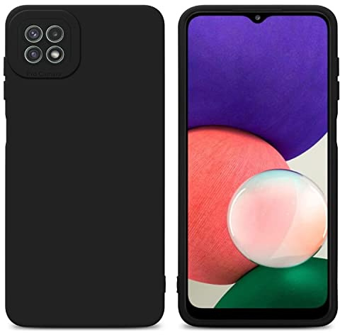 Cadorabo Hülle kompatibel mit Samsung Galaxy A22 5G Schutzhülle TPU Silikon Case Liquid Design mit Kameraschutz Slim Kratzfest Weiche Gummi mit Rundumschutz Case Hülle für Galaxy A22 5G in Schwarz