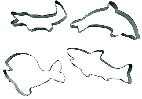 BekkiB - Set di 4 tagliapasta Animali marini – Stampini a coccodrillo, delfino, balena e squalo – Realizzato in acciaio inossidabile e lavabile in lavastoviglie – 3054