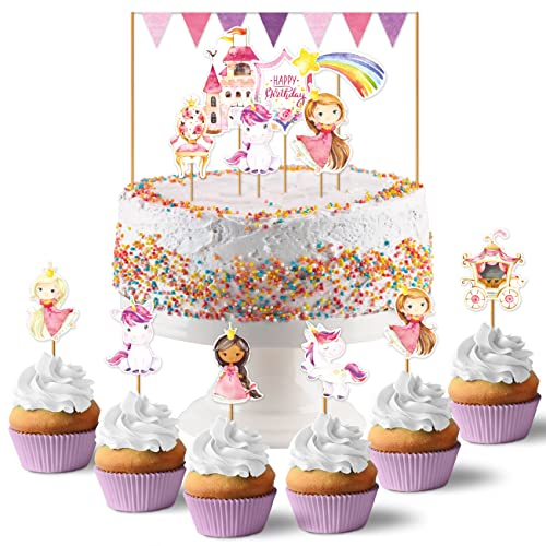 Papierdrachen Cake Topper Einhorn - Kuchendekoration Kuchen Topper 19-teilig - Decor Pics für Geburtstagskuchen - Kindergeburtstag Tortendeko - Set 2