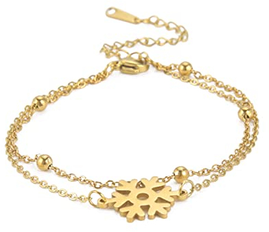 LIKGREAT Schneeflocken Armbänder für Frauen, Mädchen, Winter, Schnee, Anhänger, Armreif, Edelstahl, Schmuck für Weihnachten, Neujahr, Jubiläum (Stil 2-Gold)