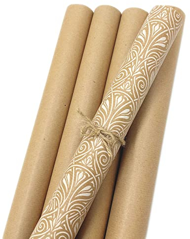 Geschenkpapier Set 5 Rollen je 2m x 70 cm Nature aus Recycling-Papier - Geburtstagspapier Kraftpapier Geschenkverpackung für Geburtstag Papier für Geschenke (Set9)
