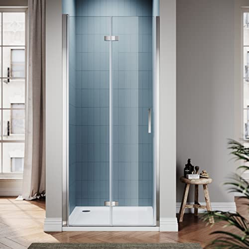 SIRHONA Porte de douche Coulissante 76x195cm Porte de douche Pivotante en Verre Transparent 6mm Securit