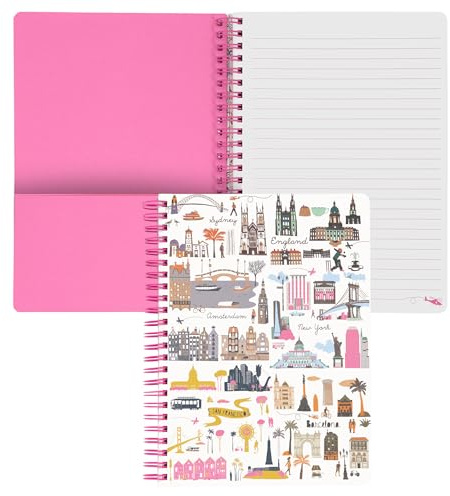 Steel Mill & Co Cute Mini Spiral Notebook, 8.25 x 6.25 Journal with Durable Hardcover and 160 Lined Pages, Travel Icons
