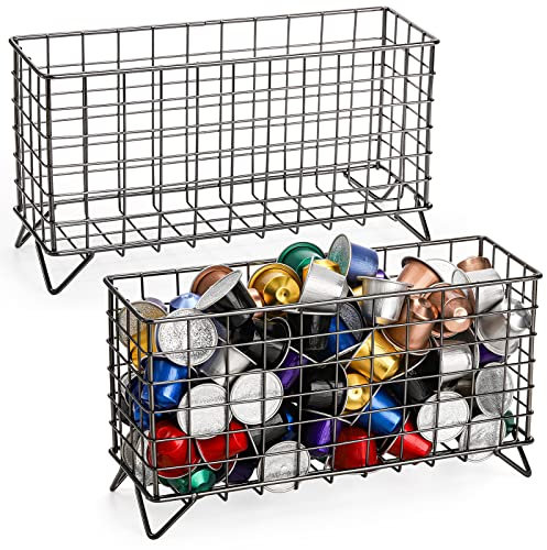 TOPZEA 2 Stück Kaffeekapselhalter, Metall, große Kapazität, Espressokapsel-Organizer, kompakte Drahtaufbewahrungskörbe für Küchentheke, Speisekammer, Kaffeebar, Station, Zubehör