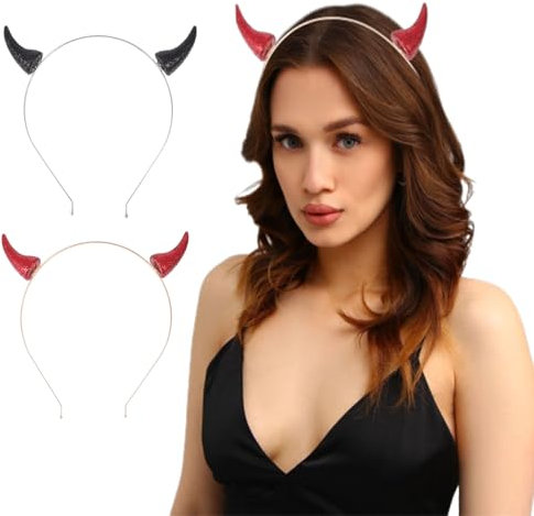 Beavorty 2 Pièces Halloween Bandeau Cheveux Cravates pour Sequin Bandeau Flash Costume Corne De Boeuf Halloween Corne Cheveux Cerceaux Diable Cosplay Accessoires Halloween