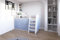 Marlux-Meble Hochbett JSM-1 80x190 TREPPE RECHTS 129 cm Hoch mit Kleiderschrank Schreibtisch Schränke Matt Funktionsbett Etagenbett Stockbett Kinderhochbett Jugendhochbett (Hellblau Matt)