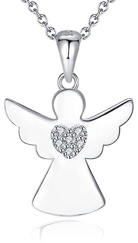 Schutzengel Kette Anhänger Damen Silber 925, Mutter Tochter Kette Mama, Schutzengel Taufe Glücksbringer Engel Halskette Mädchen Kinder, Kommunion Schulanfang Schulkind Geschenke Frauen Mädchen