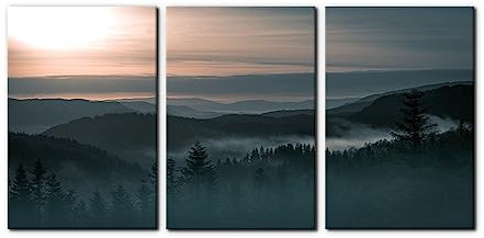 Pacimo Gerahmter Leinwanddruck, Wandkunst-Set, Wald, Kinderzimmer, Dekoration, Morgen, Sonnenlicht, Bergkette, Natur, Wildnis, dekorative Landschaft, Wanddekoration für Wohnzimmer, Schlafzimmer, Büro,