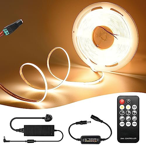 COB LED Strip Light 10M - Dimmable LED Tape Lights Super Bright,CRI90+,3200 LEDs,Warm White 24V led Strip with Dimmer and Power Supply for DIY Home Decoration
