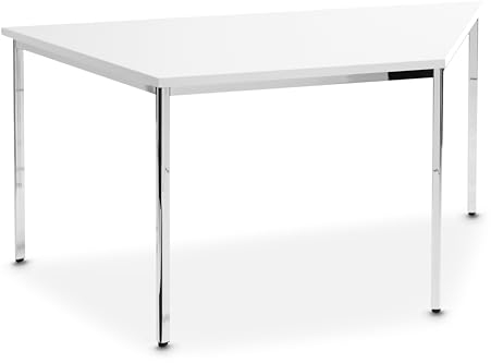 SCHÄFER SHOP Konferenztisch, bis 6 Personen, Trapez, 4-Fuß Quadratrohr, B 1600 x T 800 x H 720 mm, weiß/chromsilber