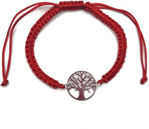 PULSERA MACRAME ARBOL DE LA VIDA EN PLATA DE LEY (ROJA)