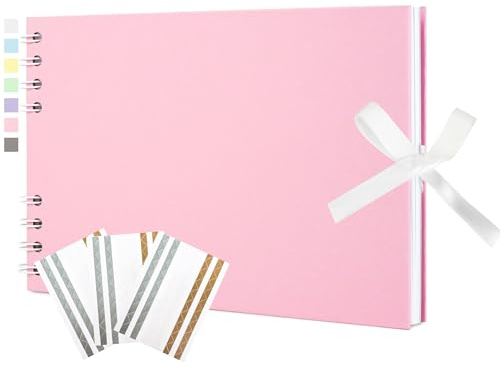 Scrapbook Photo Album 21.5x15 cm, 20 Sheets 40 Pages Acid-Free Kraft Paper | Customisable Kraft Paper Cover, Spiral Bound with Photo Corners, Mini Wedding Album, Wedding Guest Book, Anniversary & Travel