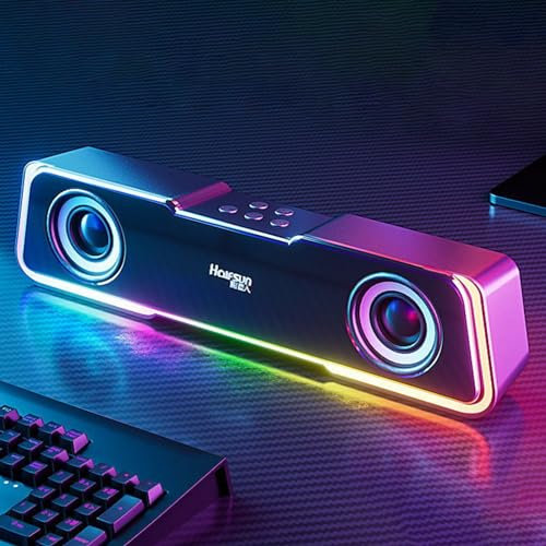 Portable Bluetooth Speakers,5.3 Colorful Lights Sound Wireless Bluetooth High Power Strip Long Dual Speaker with Subwoofer,Home Video Desktop Speaker Bar TV Karaoke Party Sound