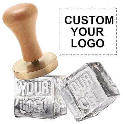 Timbro personalizzato per cubetti di ghiaccio, con manico in legno, per cocktail, whisky, mojito, bar, bevande, fai da te (3.8cm)