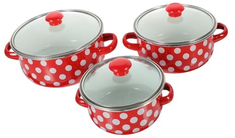 Alipis 1juego Olla Esmaltada Con Mangos Cacerola De Cocina Con Fondo Plano Utensilio Versátil Para Sopas Y Fideos De - Diseño Con Puntos Sobre Fondo