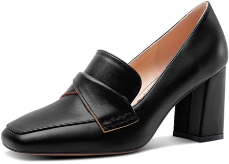 Castamere Donna Chiusa Quadrata Punta Medio Blocco Tacco Heel Slip-on Pumps Ufficio Dress Casual Scarpe 8 CM Heels Nero 37 EU