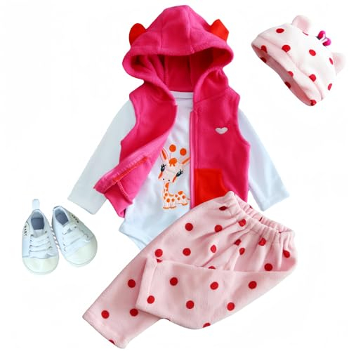 Reborn Baby Puppenkleidung Giraffen Outfit für 43-55 cm Neugeborenes Baby Puppe, Baby Bekleidung Zubehör passen 17-22 Zoll Reborn Puppen Mädchen&Junge Baby Kleidung mit Schuhen