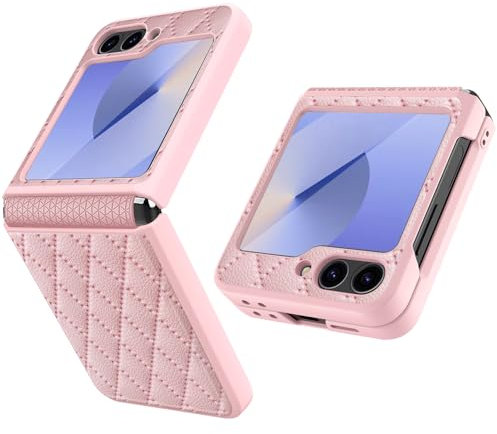 MiRowy Cover per Samsung Galaxy Z Flip 6 5G 2024 Cover, Vetro Temperato Fotocamera Case, PU Pelle + Rigido PC, con Cerniera Protezione Protettiva Antiurto Custodia per Samsung Galaxy Z Flip6 5G - Rosa